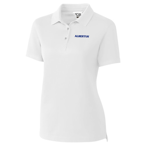  C&B Womens White Advantage Polo - Albertus Magnus Wordmark