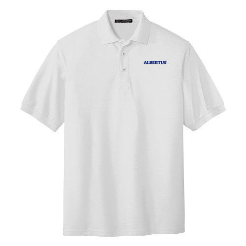  White Silk Touch Polo - Albertus Magnus Wordmark