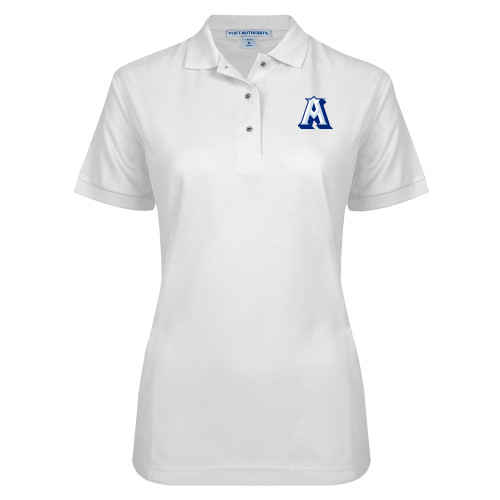  Womens Silk Touch White Pique Polo - Albertus Magnus A