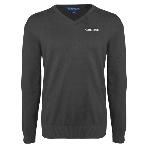  Charcoal Heather VNeck Sweater - Albertus Magnus Wordmark