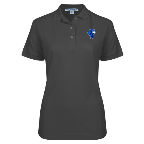  Womens Silk Touch Charcoal Pique Polo - Albertus Magnus Falcon Head