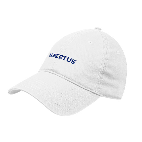  White Unstructured Adjustable Low Profile Hat - Albertus Magnus Wordmark