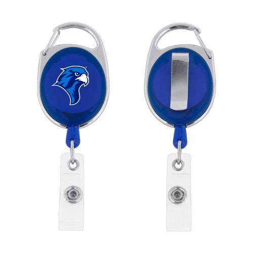  Blue Oval Retractable Badge Holder w/Clip - Albertus Magnus Falcon Head