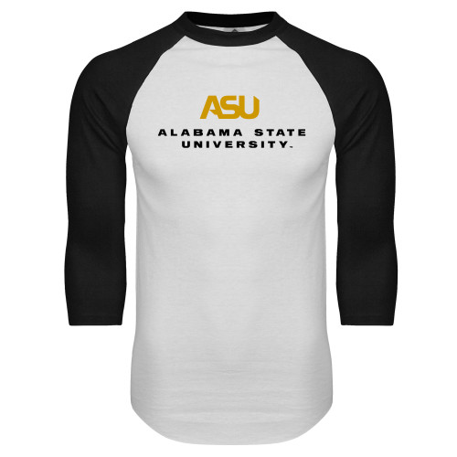  White/Black Raglan Baseball T Shirt - ASU Alabama State University