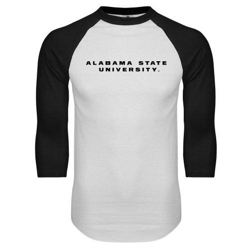  White/Black Raglan Baseball T Shirt - Alabama State University