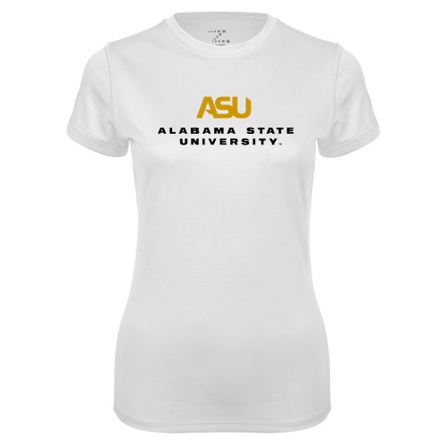  Womens White Performance Tee - ASU Alabama State University