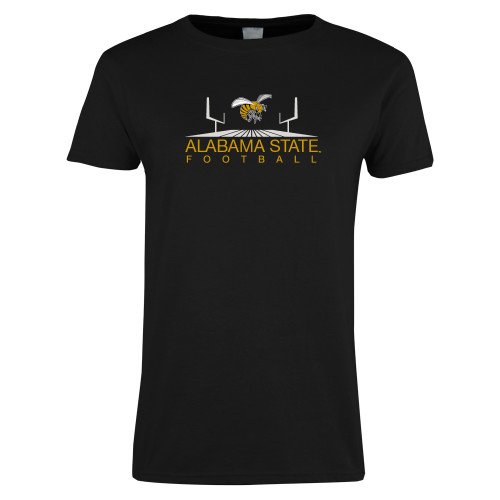  Womens Black Short Sleeve Tee - Football Field