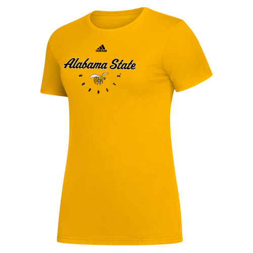 Adidas Womens Collegiate Gold Fresh Tee - Adidas Alabama State Script