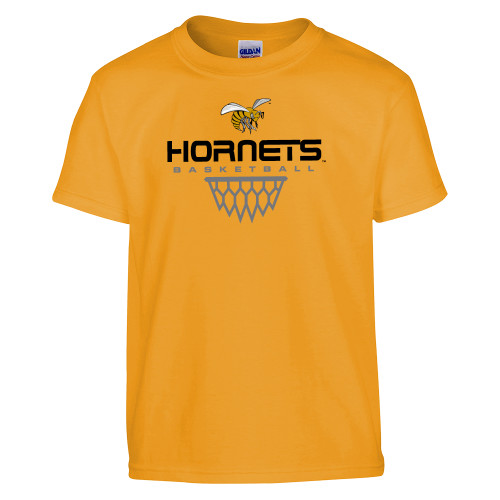  Youth Gold T-Shirt - Basketball Geometric Net