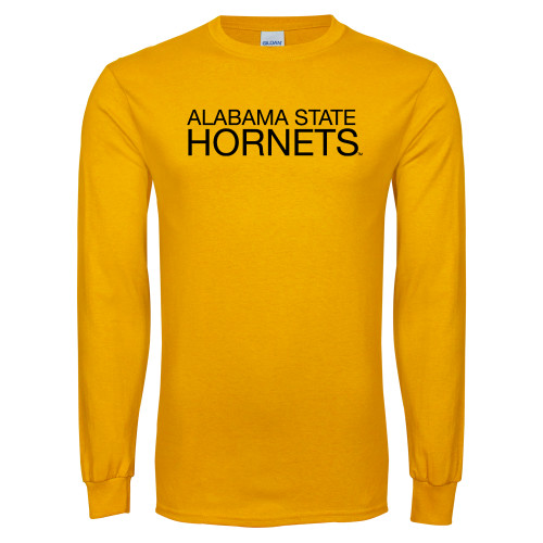  Gold Long Sleeve T Shirt - Alabama State Hornets Stacked