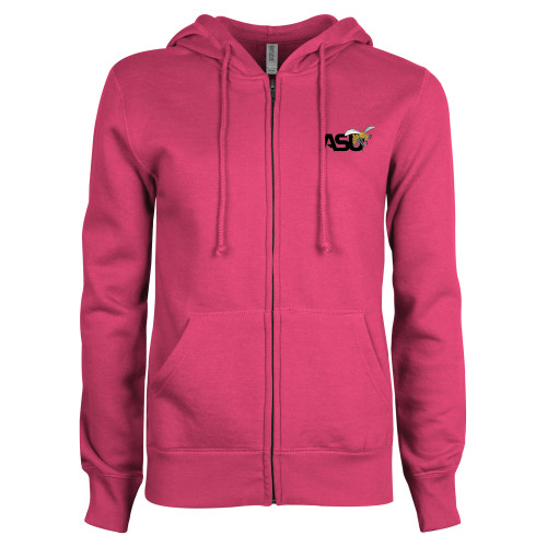 ENZA Womens Fuchsia Fleece Full Zip Hoodie - Official Logo