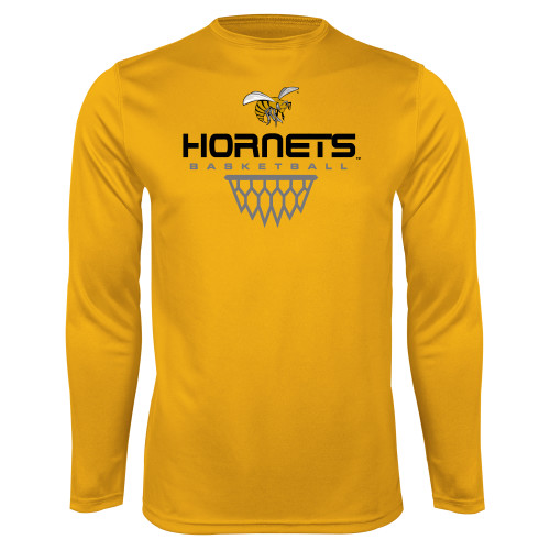  Gold Performance Long Sleeve Shirt - Basketball Geometric Net