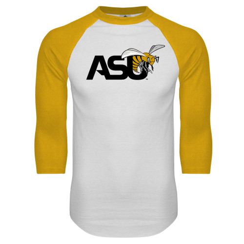  White/Gold Raglan Baseball T Shirt - Official Logo