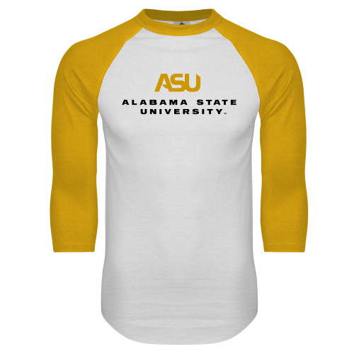  White/Gold Raglan Baseball T Shirt - ASU Alabama State University