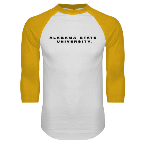  White/Gold Raglan Baseball T Shirt - Alabama State University