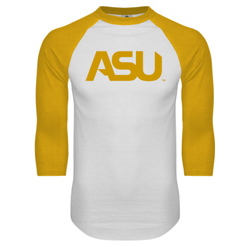  White/Gold Raglan Baseball T Shirt - ASU