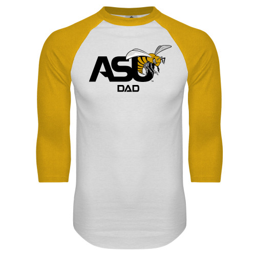  White/Gold Raglan Baseball T Shirt - Dad