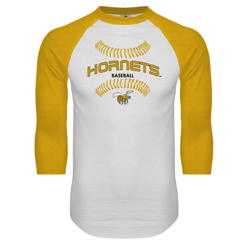  White/Gold Raglan Baseball T Shirt - Baseball Seams