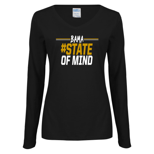  Womens Black Long Sleeve V Neck Tee  - Bama State of Mind