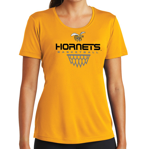  Womens Gold Performance Short Sleeve Tee - Basketball Geometric Net