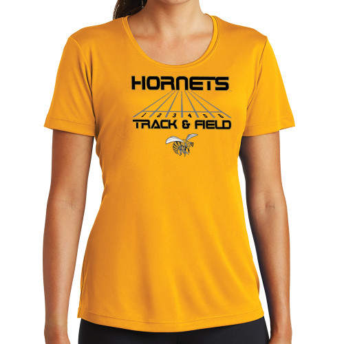  Womens Gold Performance Short Sleeve Tee - Track and Field Lanes