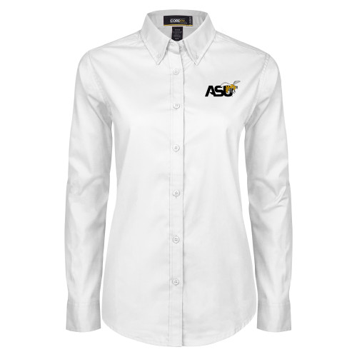  Womens White Twill Button Down Long Sleeve - Official Logo