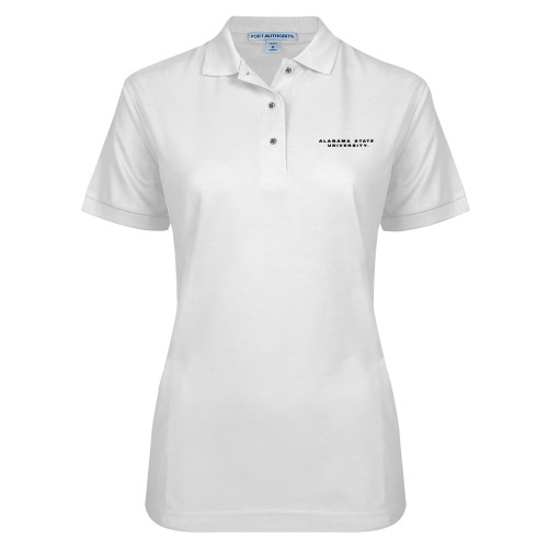  Womens Silk Touch White Pique Polo - Alabama State University