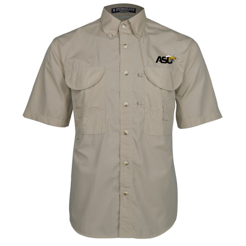  Khaki Fishing Shirt Performance Short Sleeve - Official Logo