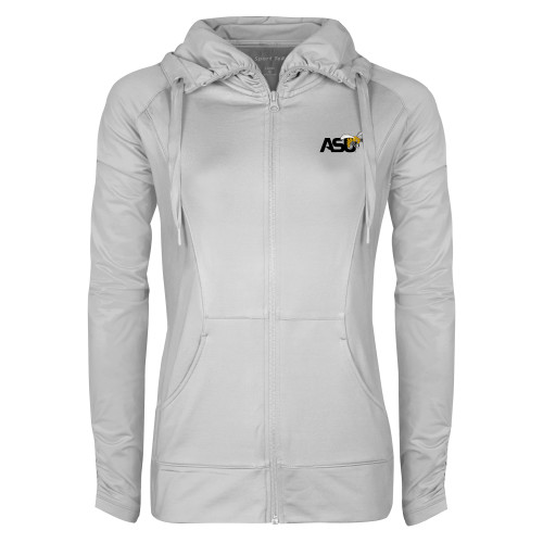  Womens White Sport Wick Stretch Full Zip Jacket - Official Logo