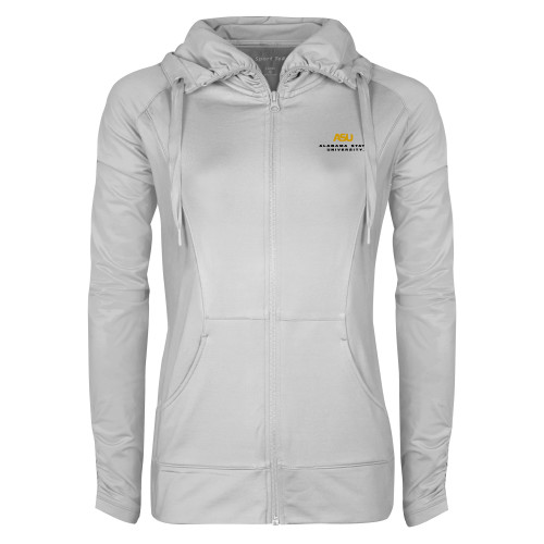  Womens White Sport Wick Stretch Full Zip Jacket - ASU Alabama State University