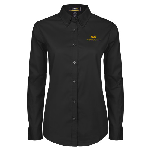  Womens Black Twill Button Down Long Sleeve  - ASU Alabama State University