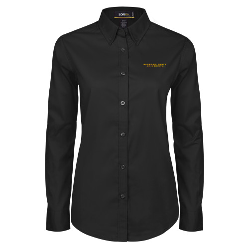  Womens Black Twill Button Down Long Sleeve  - Alabama State University