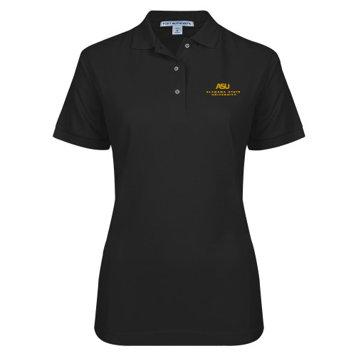  Womens Silk Touch Black Pique Polo - ASU Alabama State University