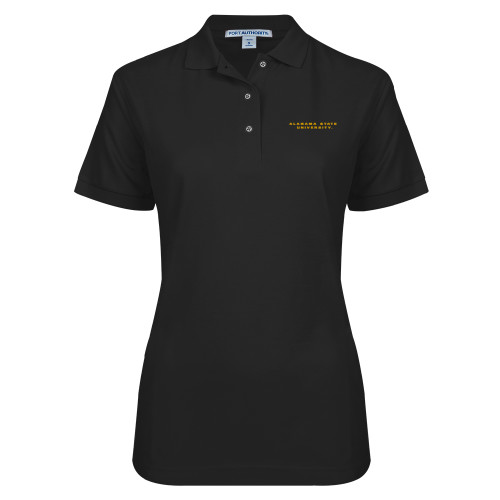  Womens Silk Touch Black Pique Polo - Alabama State University