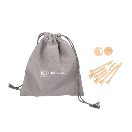 Bamboo Golf Tee Set w/ Grey Recycled Pouch-GM Financial Horizontal