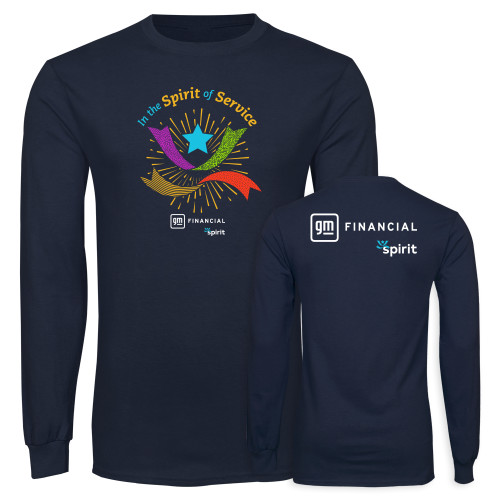 Navy Long Sleeve T Shirt-In the Spirit of Service, 2nd loc= Upper Back; FILE= AMC500C; PMS= White, 311 C, Size= 10.50