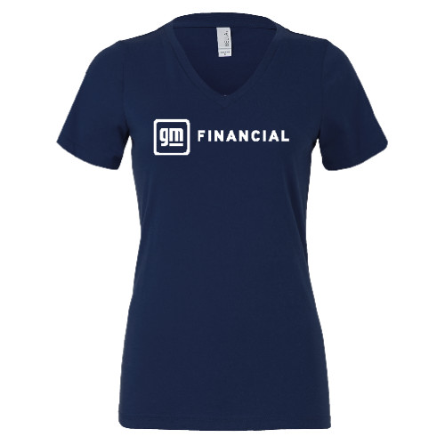 Bella + Canvas Womens Navy V Neck Cotton T Shirt-GM Financial Horizontal