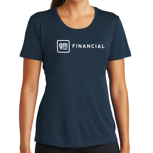 Womens Navy Performance Tee-GM Financial Horizontal