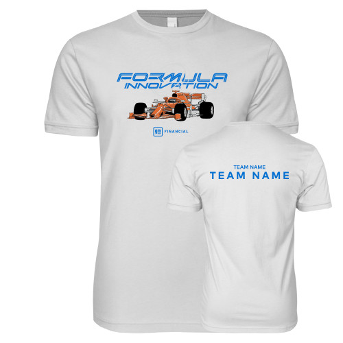 Next Level White SoftStyle T Shirt-Formula Innovation Orange Design 1
