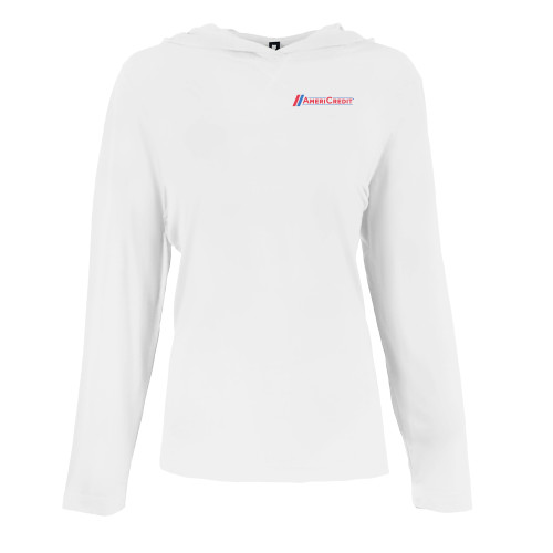 Womens White Long Sleeve Hooded Tee-AmeriCredit