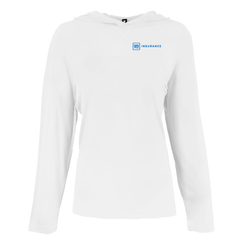 Womens White Long Sleeve Hooded Tee-General Motors Insurance