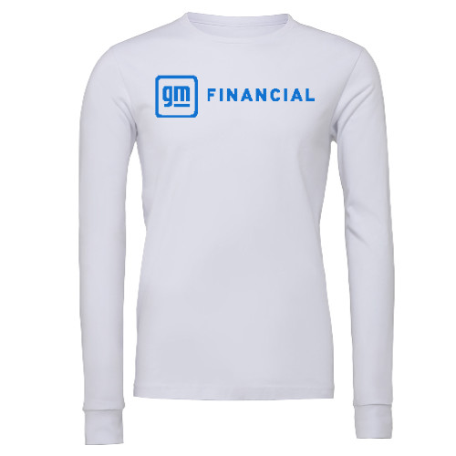 Bella + Canvas White Jersey Cotton Long Sleeve T Shirt-GM Financial Horizontal