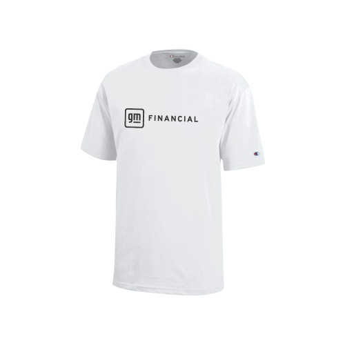 Champion Youth White Short Sleeve Tee-GM Financial Horizontal