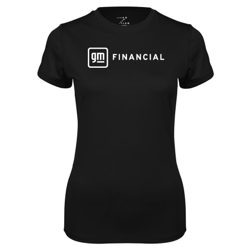Womens Black Performance Tee-GM Financial Horizontal
