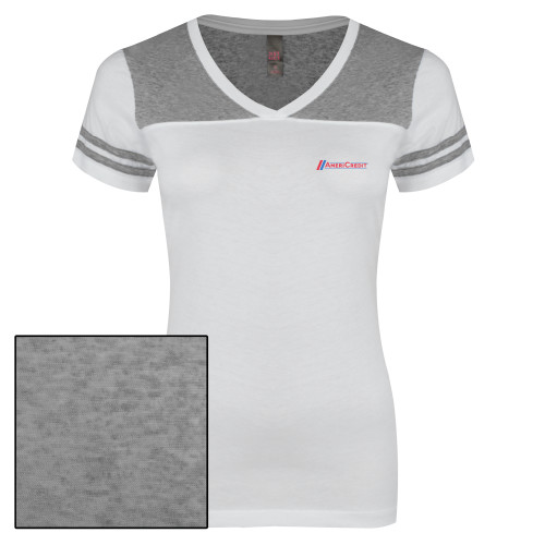 Womens White/Heather Grey Varsity V Neck Tee -AmeriCredit