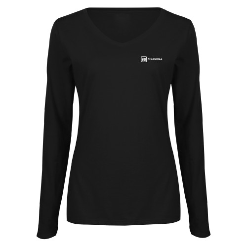 Womens Black Long Sleeve V Neck Tee -GM Financial Horizontal