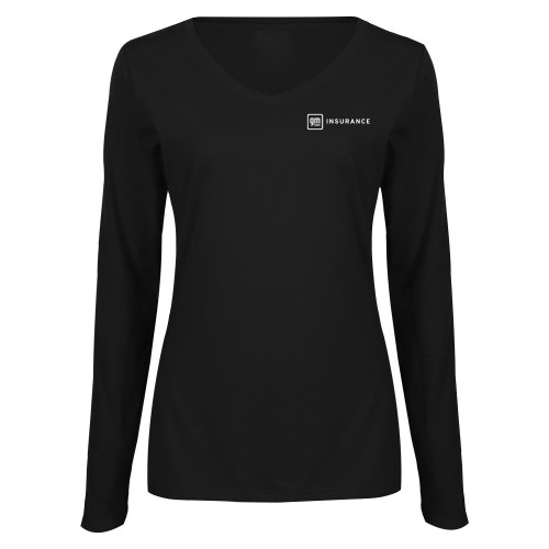 Womens Black Long Sleeve V Neck Tee -General Motors Insurance