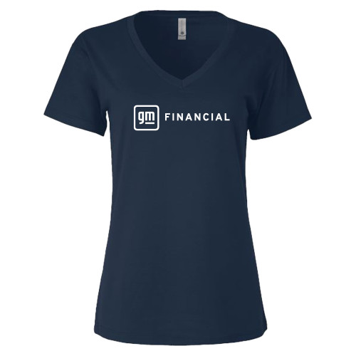 Next Level Womens Navy Sueded V Neck Tee-GM Financial Horizontal