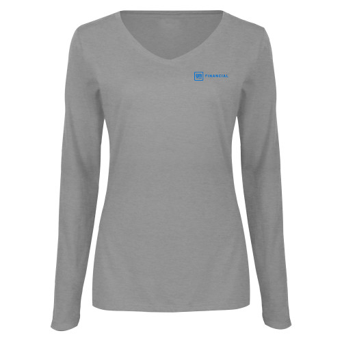 Womens Grey Long Sleeve V Neck Tee -GM Financial Horizontal