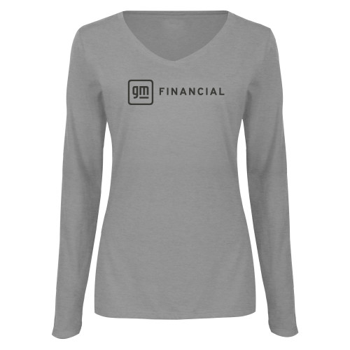 Womens Grey Long Sleeve V Neck Tee -GM Financial Horizontal